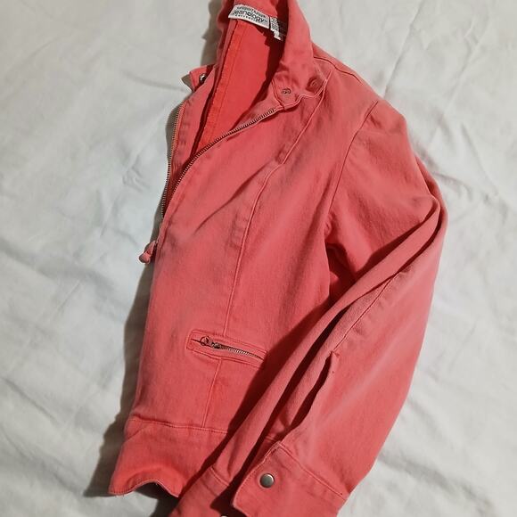 Newport News Jeanology Sz 4 Coral Cotton/Spandex Blend Jean Jacket Zip-Pockets - Picture 8 of 15